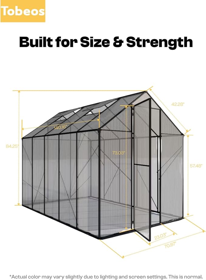 6×12 FT Walk-in Greenhouse Polycarbonate Greenhouse for Outdoors, Heavy Duty Backyard Garden Greenhouse with Aluminum Frame, Clear Panels, Adjustable Roof Vent, Rain Gutter System, Patio