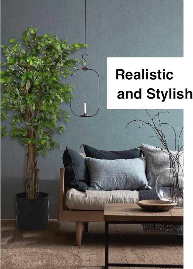 Deluxe 6 Feet Tall FICUS Silk Leaf Artificial Tree + 8" Base + 12" Plant Pot Skirt. 18 Feet of Vine Adorn Wide Real Trunks with Green Leaves + 12" Plant Base Skirt + Bonus USA Flag Style Pot Pant