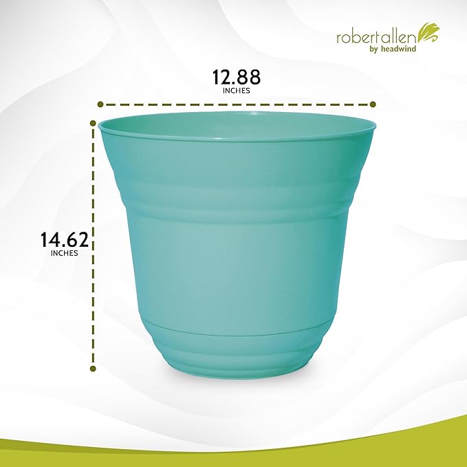 Headwind Traverse Planters – 14" 2 Pack Plastic Plant Pot in Surf Light Blue - Indoor & Outdoor Pots for Plants with Drainage - Decorative Plant Pot, Flower Pots Outdoor for Garden by Robert Allen