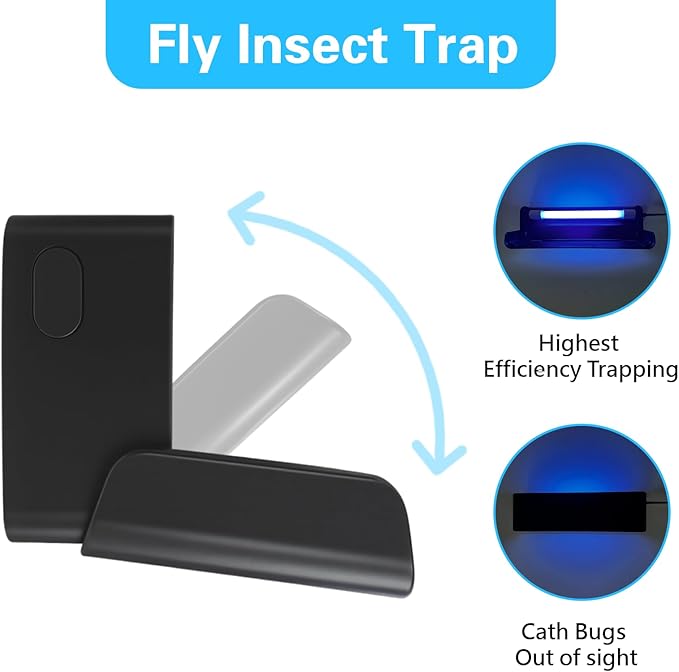 UV Fly Light Trap Indoor for Home Gnat Traps for House, Wall Sconce Fly Light Bug Catcher for Kitchen House & Restaurant Fruit Flies Garage & Warehouse with 5 Sticky Glue Boards 6.5 ft Cord