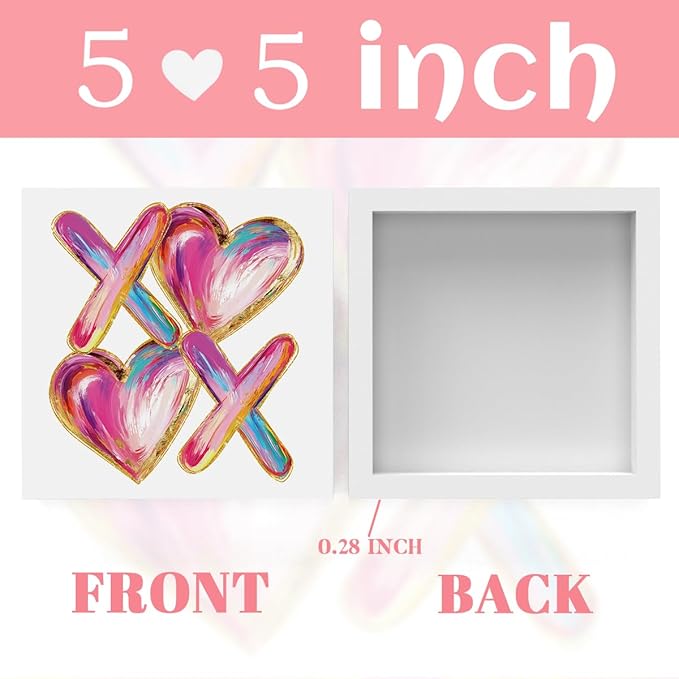 Valentines Day Decorations, Valentines Day Gifts for Her Him, Gift for Boyfriend Girlfriend, Romantic Pink Abstract Heart Anniversary Wooden Box Sign Husband Wife Home Office Bedroom Desk Decor