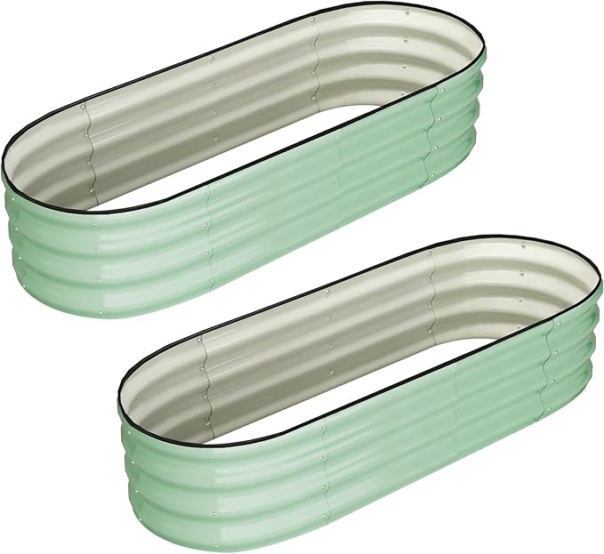 2 Pcs 4.5x2x1.5ft Oval Galvanized Raised Garden Beds, Metal Planter Boxes with Open Base, Tool-Free Assembly for Vegetables, Flowers, Herbs - Outdoor & Patio Use, Green