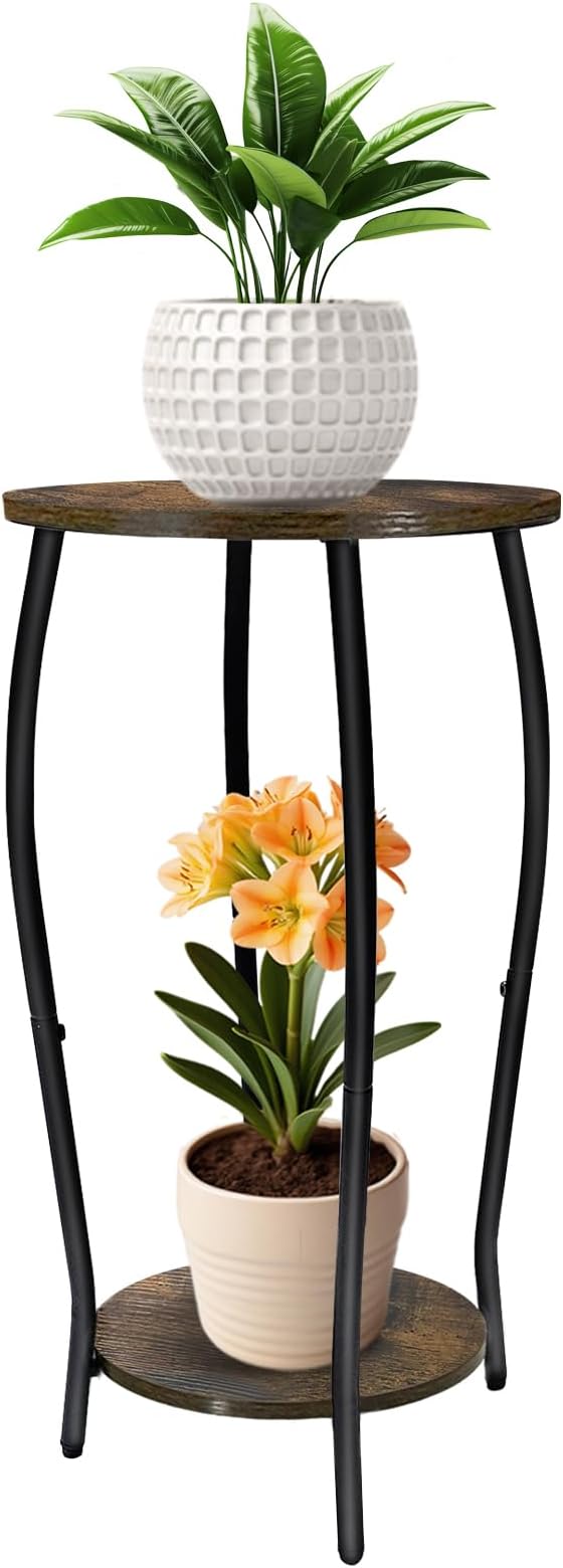 Uniqcovosa Plant Stand Indoor, 2 Tier Tall Wood Plant Stand, 4-Leg Floor Corner Plant Stands, Heavy Duty Plant Shelf Plant Rack Flower Stands For Home Decor, Brown