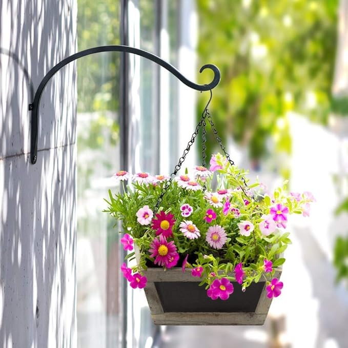 AJART Hanging Plant Hanger Outdoor: 12-Inch Metal Bird Feeder Wall Hooks - 4 Pieces Black Plant Bracket Hook for Hanging Flower Baskets