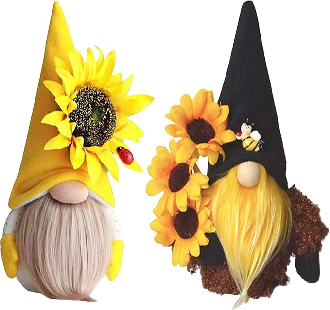 Gnome Plush Decorations for Home, Spring Summer Sunflower Gnome Decor, Handmade Faceless Plush Doll, Easter Gnomes Ornaments for Home Office Festival Decor (Black+Yellow)