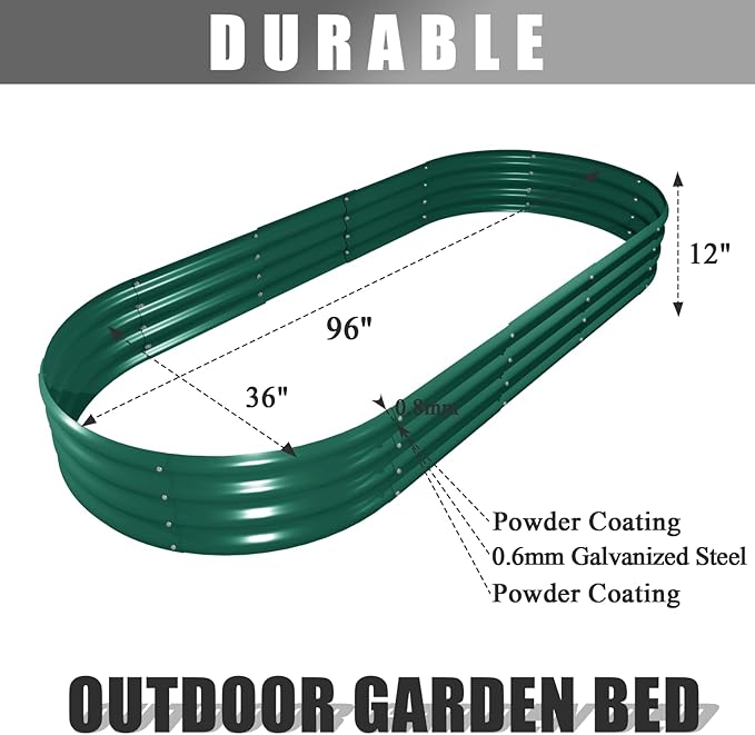 4 Pack 8x3x1FT Galvanized Raised Garden Bed Large Metal Planter Box Kit Elevated Raised Garden Planters for Outdoor Plants, Green