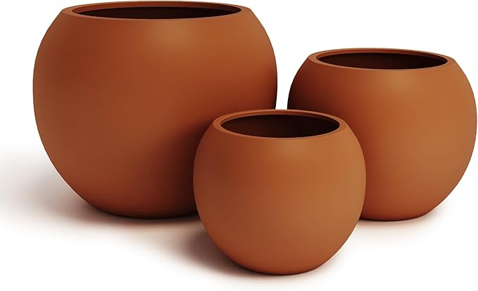 DTY Signature Mount Sherman 12.6''D x 9.8''H Modern Indoor Outdoor Fiberstone Sphere Planter, Durable Round Garden Pot, Weather Resistant, Drainage Hole & Rubber Plug - Small, Terracotta
