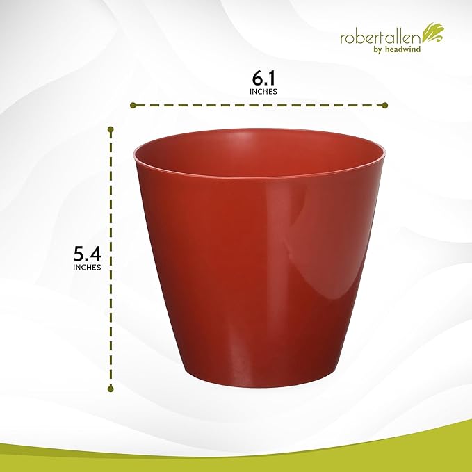 Headwind Charlevoix Planters– 6" 2 Pack Plastic Plant Pot in Brick Red, Indoor & Outdoor Pots for Plants with Drillable Drainage Hole, Decorative Plant Pot, Flower Pots Outdoor for Garden