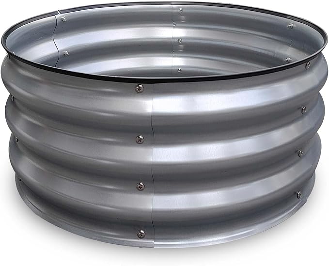 GrowHaus 2x2x1FT Galvanized Raised Garden Bed, Planter Boxes Outdoor Round Metal Garden Beds for Planting Vegetables Flowers Herbs Silver