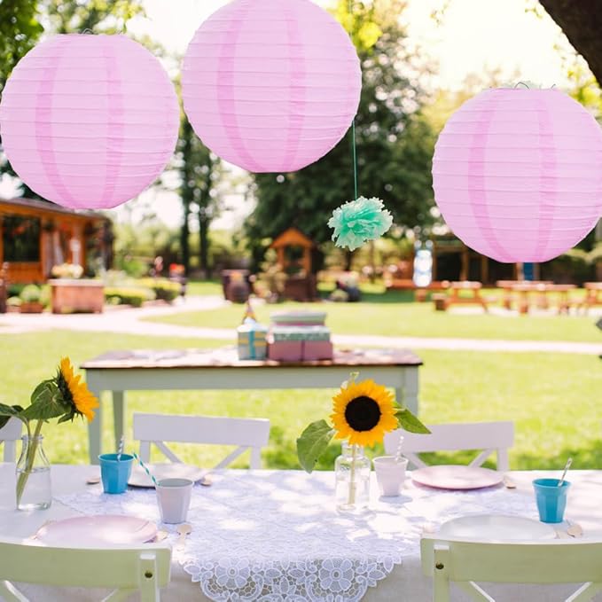 BEISHIDA 12-Inch Pink Round Paper Lanterns Hanging Decorative Chinese Paper Lanterns Lamp for Valentine Birthday Wedding Party Decoration and Baby Bridal Shower（6 Packs）