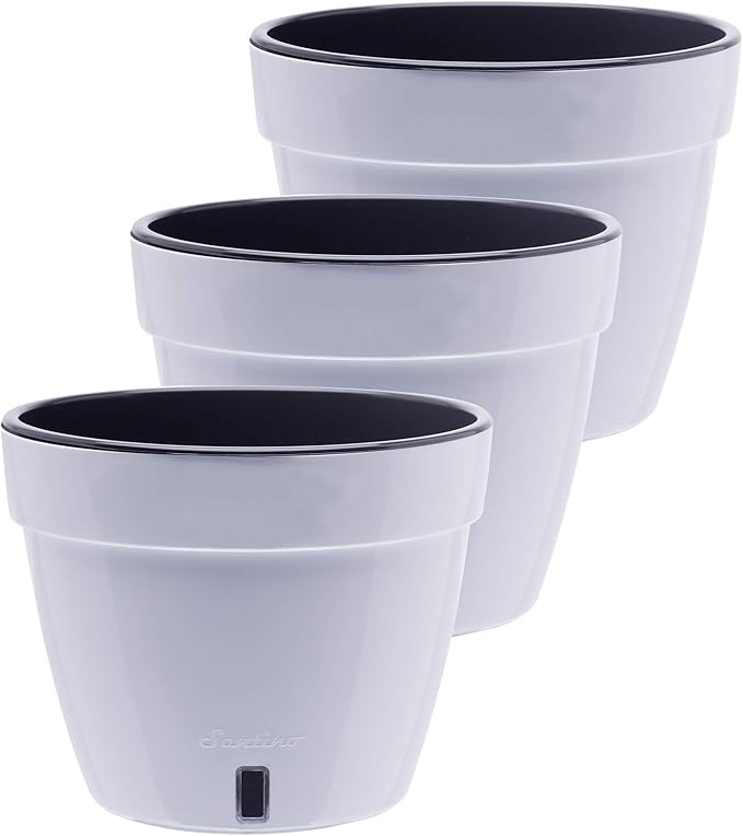 DECOPOTS - 3 Pack - Self Watering Planter - Modern Flower Pot with Water Level Indicator - 5.5" Tall - for All House Plants, Flowers, Herbs (Diameter 7.1", White - Black)