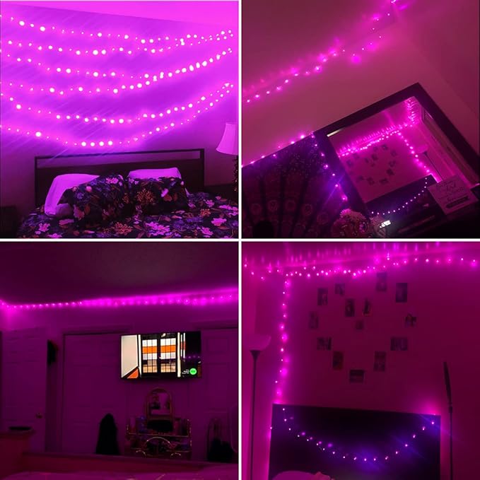 RUICHEN Silver Wire 66 Ft 200 LED USB Fairy String Lights with On/Off Switch (Pink)