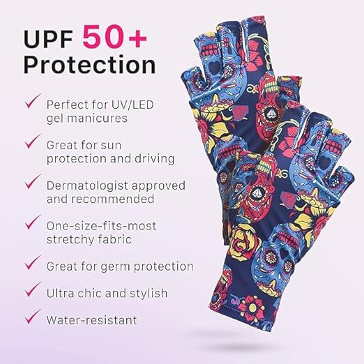 ManiGlovz - The Original UPF 50+ UV/LED Protective Gloves for Gel Manicures, Sun Protection Fingerless Gloves-Shield Skin from The Sun and Nail Lamp-Kaleidoscope Print
