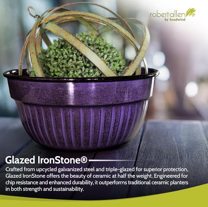 Headwind Glazed Ironstone Boutique Collection Cascade Bowl Plant Pot – Plum Color 8 Inch Pot for Indoor Plants - Planters for Indoor Plants - Ideal Succulent Planters by Robert Allen