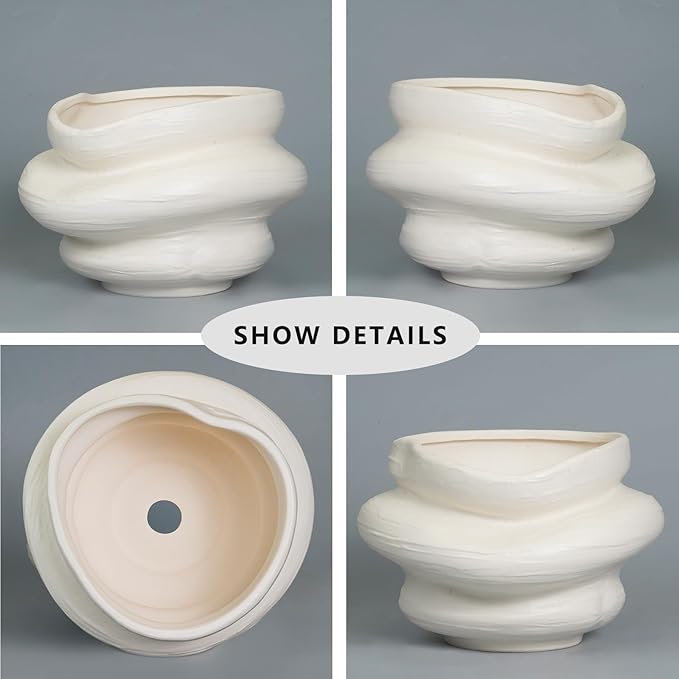 Teagas Ceramic Plant Pots Bonsai 10.6 Inch - Flower Pots for Indoor Plants, Large Plant Pots with Drainage Hole, Decorative Planter Outdoor Flower Pot for Office, Gift for Men Women, White