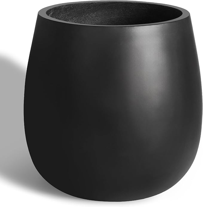 Heyzier Oval Concrete Planters for Outdoor Plants, Large Tall Cement Flower Pots Indoor for Garden, Front Porch, Patio (Black)