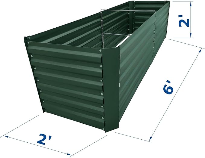 6x2x2FT Green Metal Raised Garden Bed Kit, Galvanized Outdoor Garden Bed Planter Box for Vegetables, Flowers, Herbs, Succulents and More