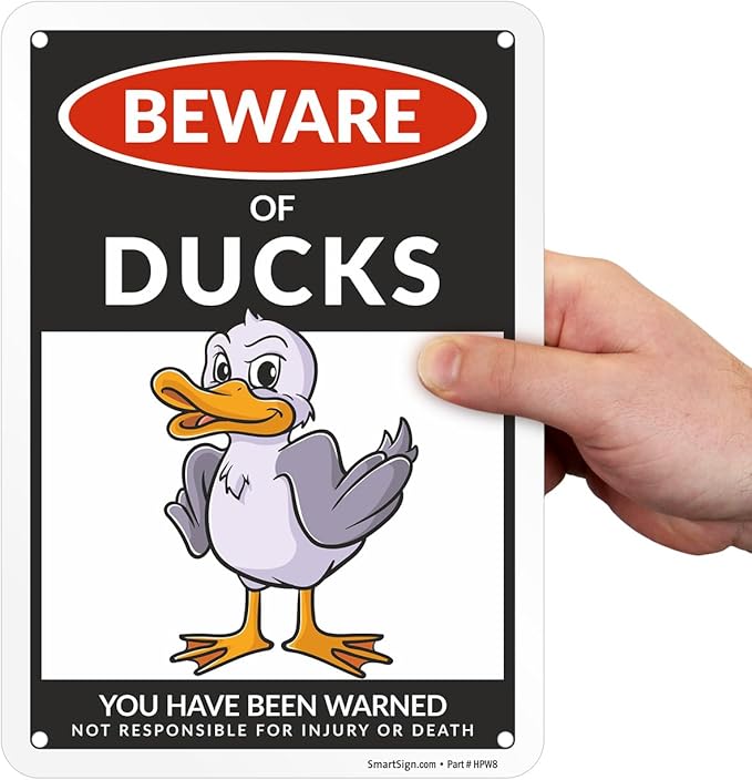 SmartSign Funny Beware Of Ducks Warning Sign - 10"x7", 40 mil Laminated Rust-free Aluminum - Metal Signs for Wall Decor, Outdoors, Patio, Gifts, Cafe - Ducks Theme, Made in USA