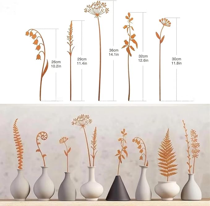 GUOXIAOER 5Pcs Garden Decor Metal Flowers for Outside,Decorative Garden Stakes,Flower Bed Decor Plant Stakes,Metal Art for Outside,Yard Art Outdoor for Lawn Yard, Walkway and Flower Garden