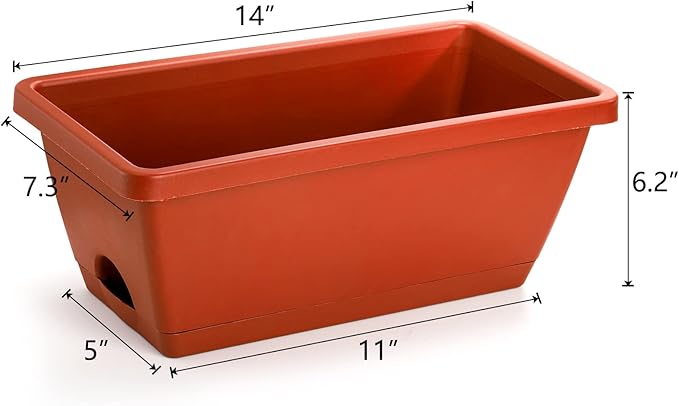 Hedume 5 Pack 14 Inches Flower Window Box, Plastic Vegetable Planters Indoor Outdoor, Plastic Flower Box Planter for Windowsill, Patio, Garden, Home Décor, Porch (5 Colors)