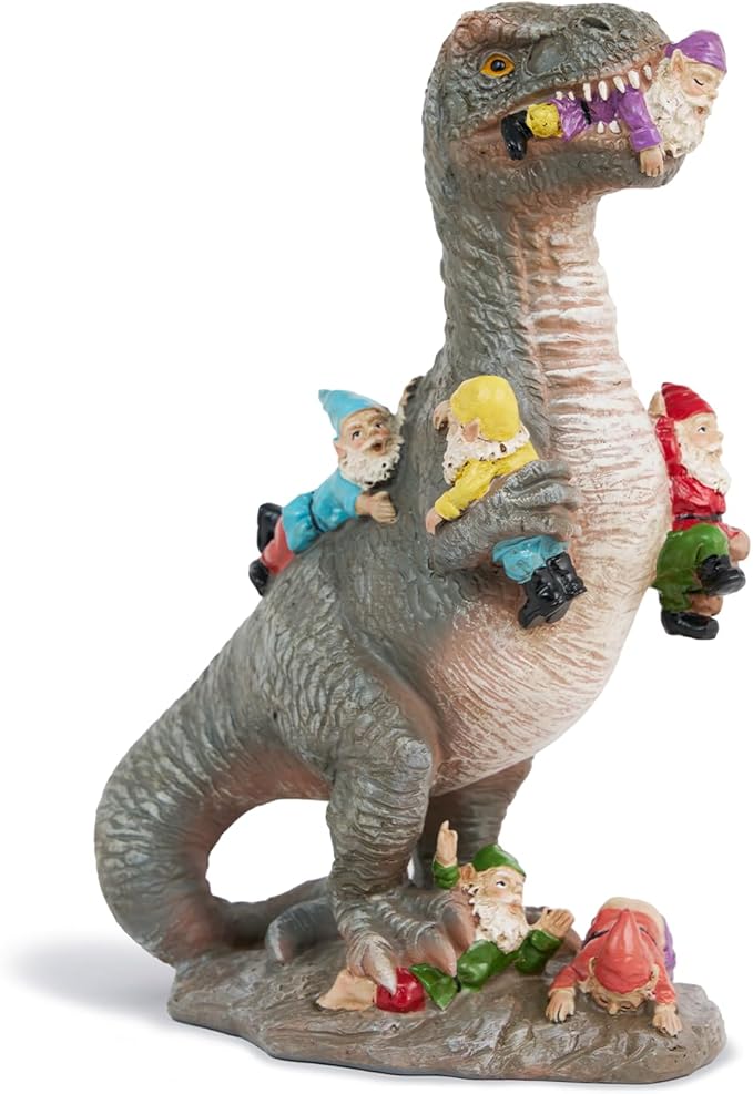 Dinosaur Garden Gnome Statue 12”, Yard Decorations Outdoor Garden Decor, Patio, Lawn Ornament, Gardening Gifts for Women for Housewarming