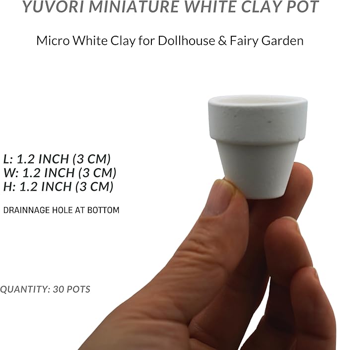 Yuvori 30-Pack Mini White Clay Pots – Small Ceramic Flower Pots for Succulents, Cactus, DIY Crafts, Fairy Garden, School Projects, Mini Planters, Set of 30 (White Clay, 1.2 Inch)