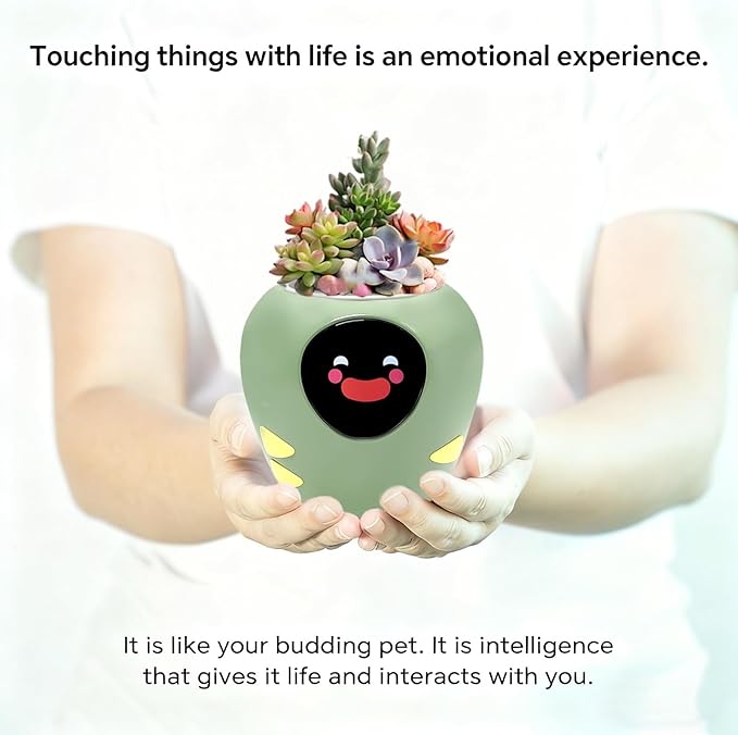 Odpaltoy Smart Plant Pot with Expression, AI Intelligent Flower Pot for Indoor Decoration, Smart Garden Pot with Water/Light/Temperature Sensors, Ivy AI Planter (Green（Big）)