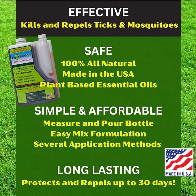 EcoGuard Plus Concentrated Tick Spray for Yard & Mosquito Concentrate Spray. All Natural Insect Repellant. Protects Outdoors. Suitable Insecticide for Kids, Pets, Plants. Easy Application, 64 oz