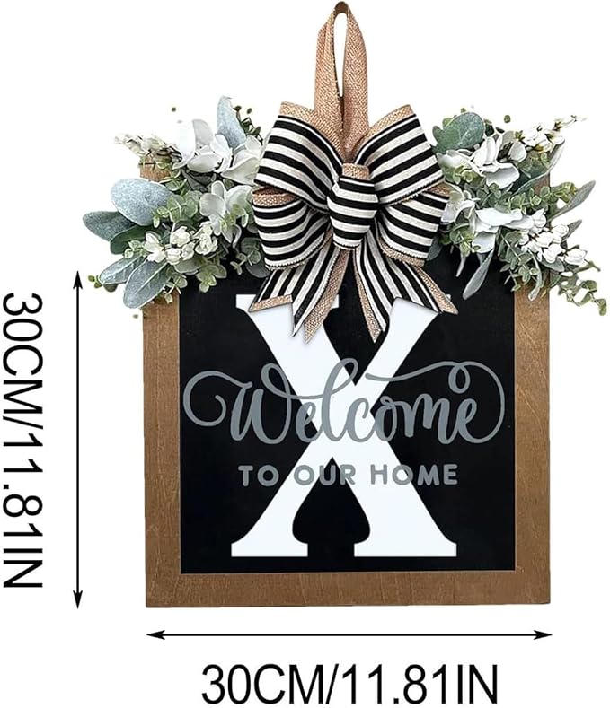 Last Name All Year Wreath, for Front Doors, Spring, Fall, 26 Last Name Letters All Year Round Wreaths, Suitable for Wedding Decorations, Home Porches, Farmhouses, Yards, Garden Decorations, Gifts (X)
