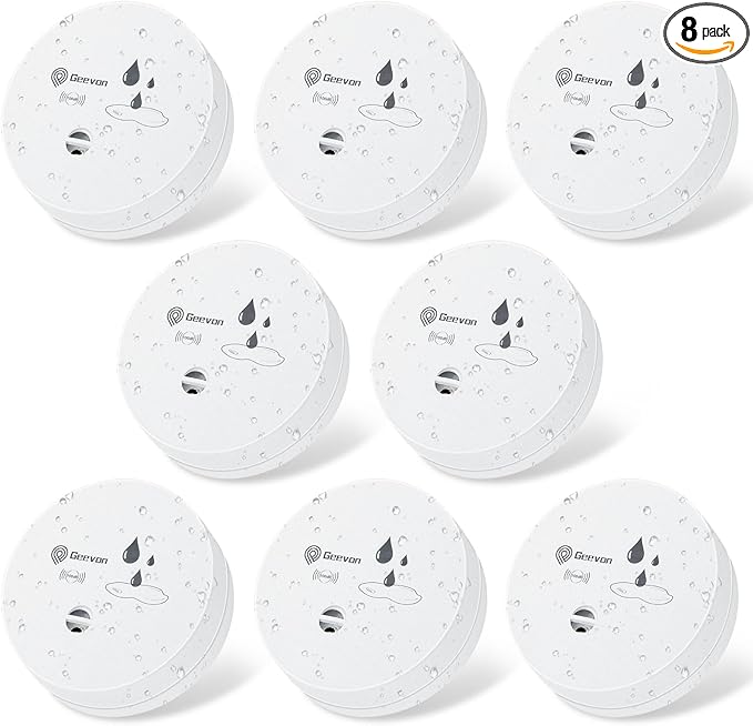 Geevon 8 Pack Water Leak Detectors, 100dB Water Sensor Alarms Flood Detector for Basements, Bathrooms, Laundry Rooms, Kitchens, Garages, and Attics, Water Alarms Battery-Operated (Battery Included)