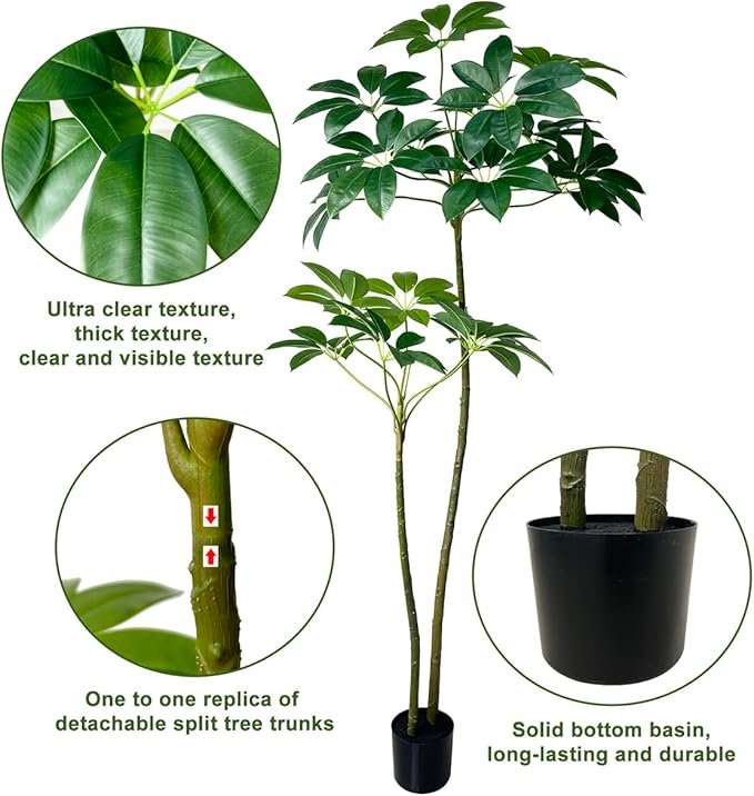 Artificial Umbrella Tree 4/5/6ftTall Fake Plants Artificial Umbrella Plants for Indoor Fake Trees for Office Home Living Room Floor Patio Greening Porch Decor (6-FT)