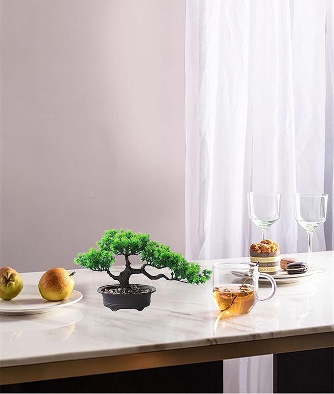 Rozwkeo Artificial Bonsai Tree Fake Plant Decoration Potted Tree Faux House Plants Small Japanese Pine Bonsai Plant for Indoor Home Decoration Office Hotel Windowsill Desktop Display Zen Decor Trees
