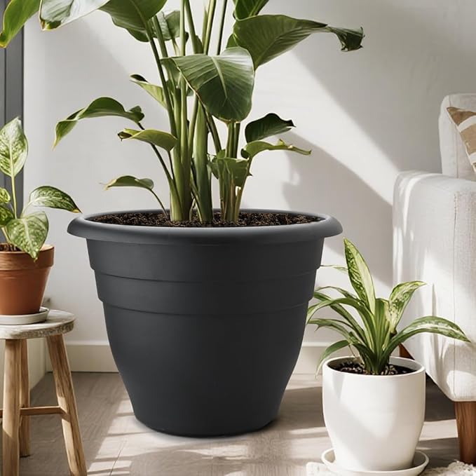 RooTrimmer 3-Pack 20 Inch Large Plastic Plant Pots for Outdoor, Heavy Duty Extra Large Deep Garden Planter with Drainage Holes, Sturdy Textured Black Flower Pot for Trees, Shrubs, Patio, Lawn