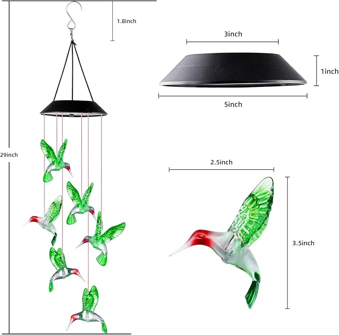Gifts for Mom from Daughter Son Husband LED Solar Hummingbird Wind Chimes Indoor Outside Best Gifts for Mothers Day Birthday Grandma Women Who has Everything Outdoor Decor,Yard Decorations
