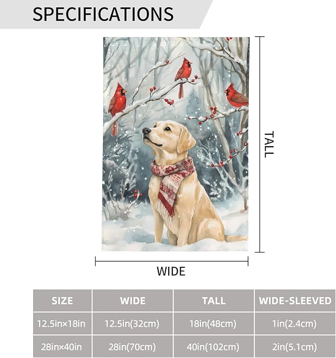 Christmas Labrador Dog Garden Flag 12x18 Inch Double Sided All-Weather Polyester Outdoor Flag For Patio Lawn Yard And Garden Welcome Decor