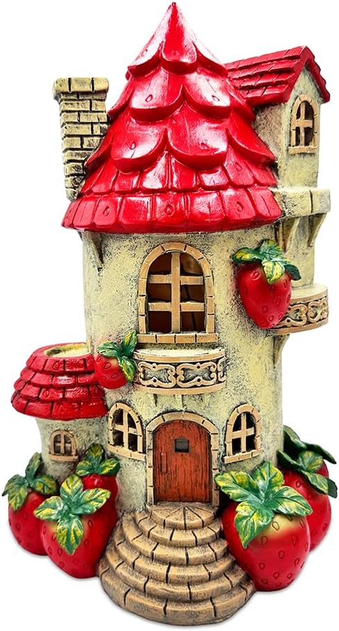 OrnamentallyYou Spring & Summer-Themed Garden Statues – Adorable Outdoor Decor for Lawn, Patio & Porch (Solar Powered Strawberry Fairy Home Garden Statue, 10" Unique Spring Decoration)