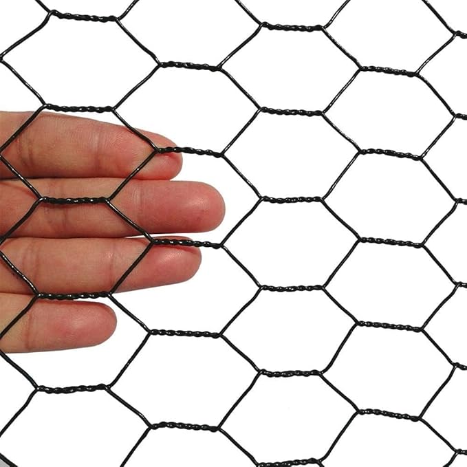 PVC Hexagonal Poultry Netting Chicken Wire 18" x50' x 1" Mesh 20GA Black