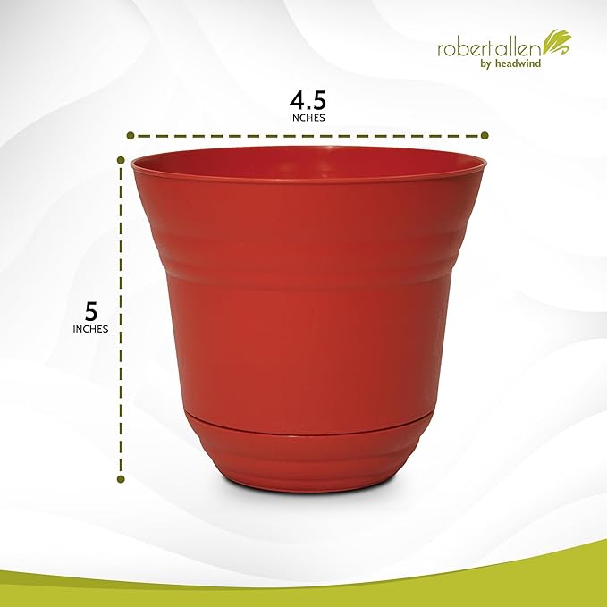 Headwind Traverse Planters – 5" 2 Pack Plastic Plant Pot in Brick Red - Indoor & Outdoor Pots for Plants with Drainage - Decorative Plant Pot, Flower Pots Outdoor for Garden by Robert Allen