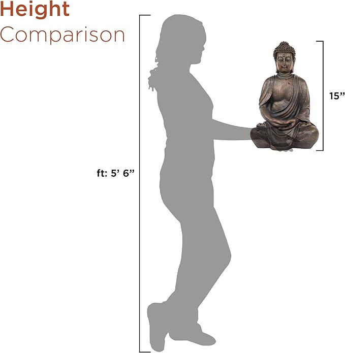Alpine Corporation 15" Tall Indoor/Outdoor Meditating Buddha Statue, Tabletop Garden Decor, Bronze
