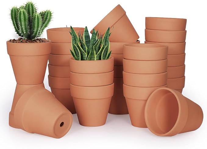FCFKUK 4 inch Terracotta Clay Pots, 24 Pack Clay Flower Pots with Drainage, Great for Plants, DIY, Crafts, Wedding