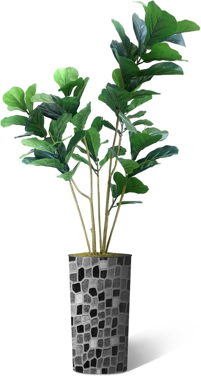 Artificial Tree in Modern Geometric Pattern Planter, Fake Ficus Lyrata Silk Tree for Indoor and Outdoor Home Decoration - 66" Overall Tall (Plant Pot Plus Tree)
