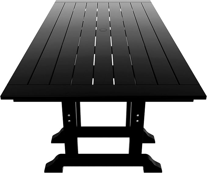 WestinTrends Malibu 6 Piece Adirondack Patio Dining Set with Bench, All Weather Poly Lumber Outdoor Table and Chairs, 71" Trestle Dining Table, 4 Adirondack Chair with Dining Bench, Black