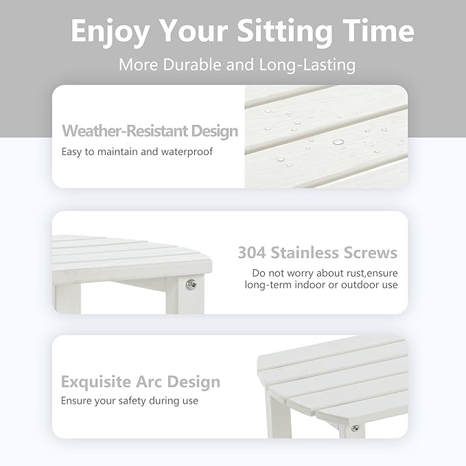 4 Chairs & 2 Tables Folding Adirondack Chair Set with Table – HDPE Weatherproof Outdoor Patio Chairs with Reclining Back and Cup Holders, 2-Tier Storage End Tables for Firepit Garden(White)