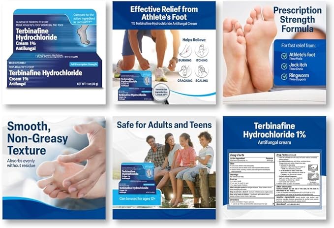 TARO Terbinafine Hydrochloride antifungal Cream 1% - Athletes Foot Cream Extra Strength, relieves itching & Burning, Cures Most Athlete's Foot, Jock Itch & Ringworm
