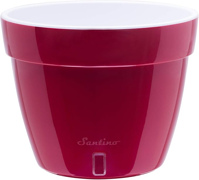 DECOPOTS - 3 Pack - Self Watering Planter - Modern Flower Pot with Water Level Indicator for All House Plants, Flowers, Herbs - Height 8.3 inches (Diameter 10.6", Red - Pearl/White)