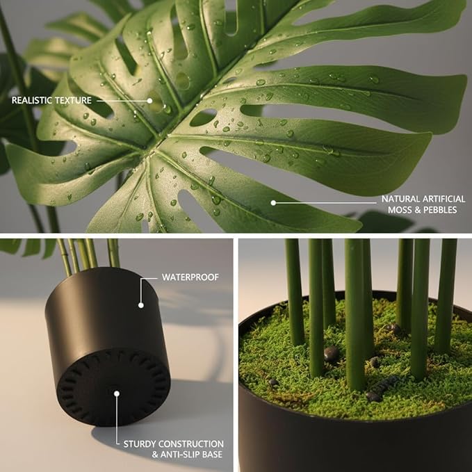 WC WAH CHUN Artificial Bird of Paradise Plant Fake Tropical Palm Tree for Indoor Outdoor, Perfect Faux Plants for Home Garden Office Store Decoration (Monstera 120)