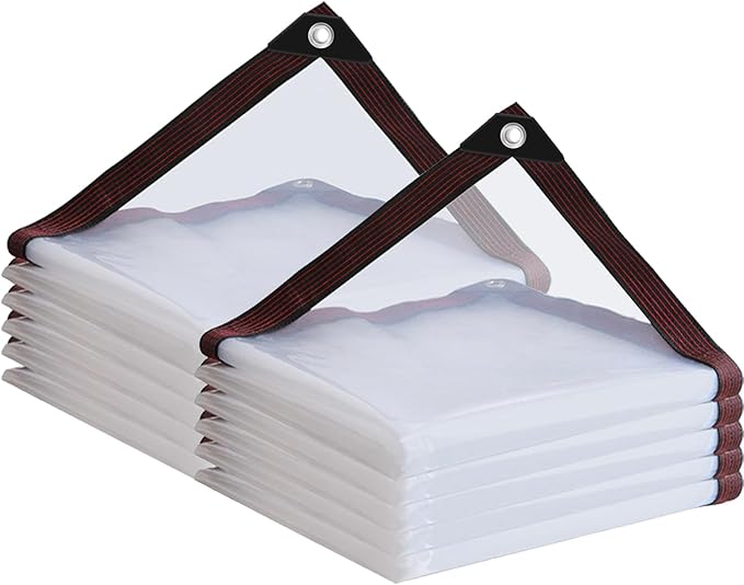 Clear Tarps with Grommets 7x12ft-2P,Heavy Duty Waterproof Tarp Cover,Transparent PVC Vinyl Tarpaulin for Outdoor,Plant,Garden,Chicken Coop,Patio