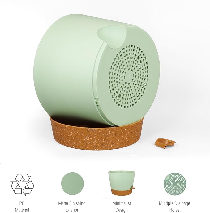 Meowell 12 inch Large Self Watering Pots for Indoor Outdoor Plants, Flower Plant Pots with Drainage Holes for Garden House Plants, Plastic Planters with Reservoir for Home, Green with Brown