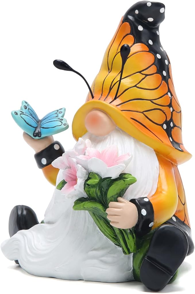 Hodao Spring Butterfly Gnomes Decorations for Home Table, Porch, Garden Yard Butterfly Elf Ornaments Decor Spring Gnome Figurines Decor for Outdoor Garden Birthday Gifts for Mom, Grandma