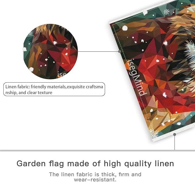 Lion with Red Scarf and Hat Snowflake Christmas Garden Flag, 28x40 Inch Double Sided Linen Holiday Red Winter Farmhouse Yard Outdoor Decoration (4328)